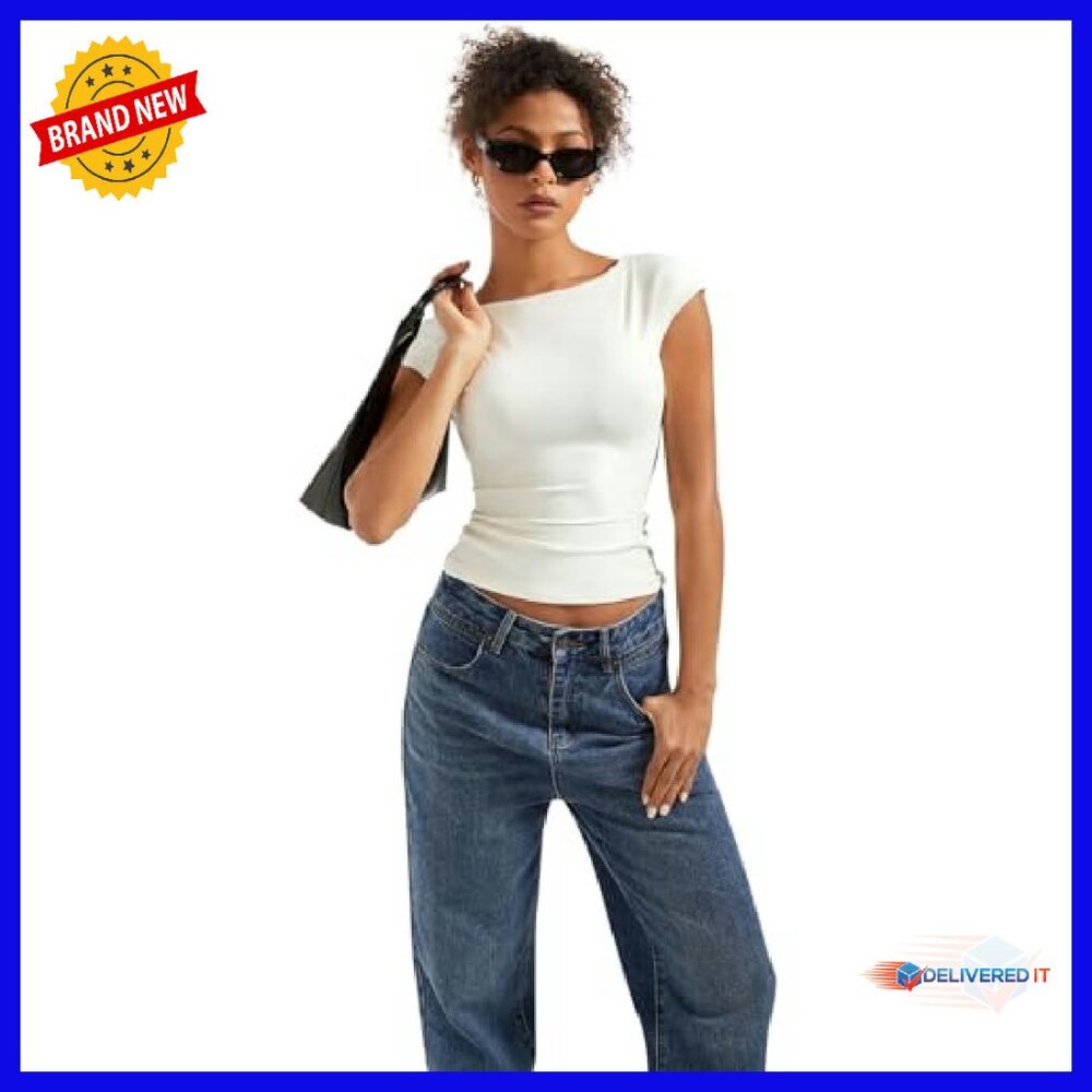 Double Lined Backless Crop Top Y2K Basic Tee Slim… - image 5